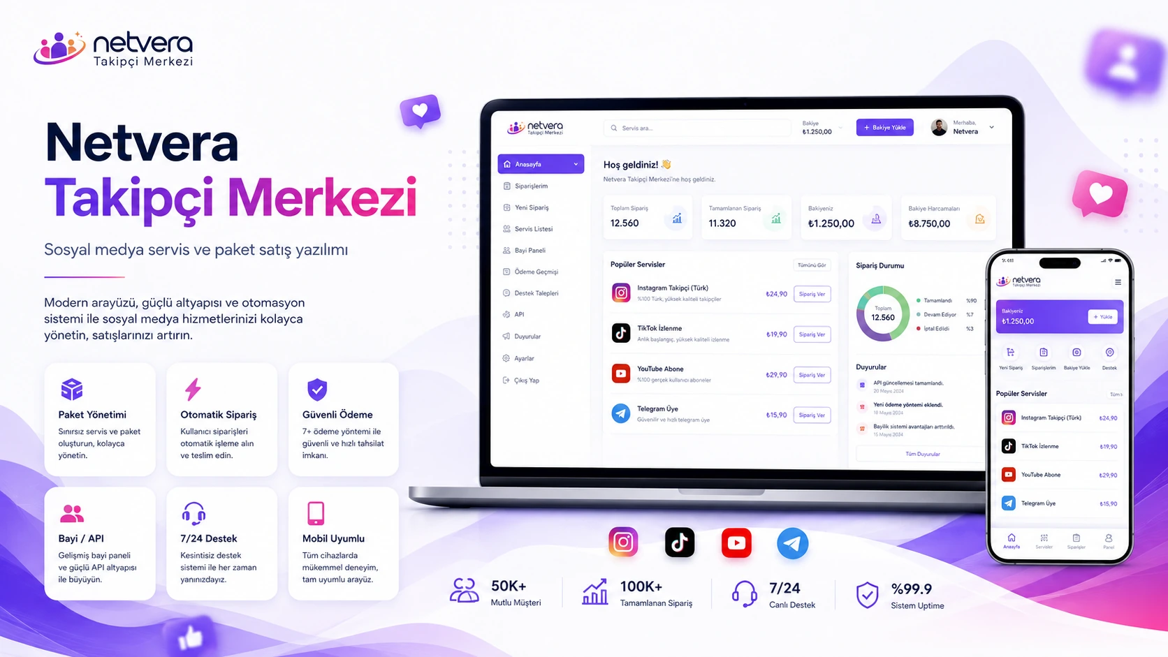 Netvera Takipçi Merkezi SMM Paket Satış Scripti proje görseli